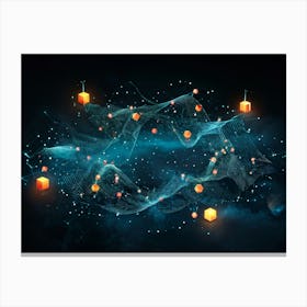 Abstract Digital Painting Featuring A Glowing Geometric Pattern Composed Of Dots And Lines On A Dark (2) 2 Canvas Print