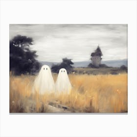 Cute Bedsheet Ghosts, Countryside Vintage Style, Halloween Spooky Canvas Print