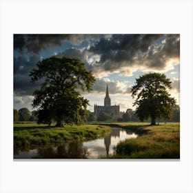 Salisbury Cathedral From The Meadows Canvas Print