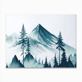 Mountain And Forest In Minimalist Watercolor Horizontal Composition 415 Canvas Print