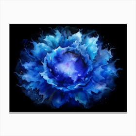 Blue Watercolor Flower On A Black Background Canvas Print