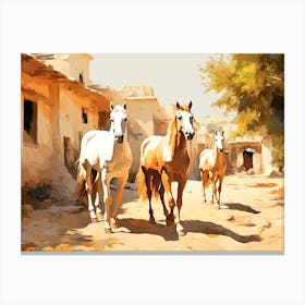 Horses Painting In Rajasthan, India, Landscape 4 Canvas Print