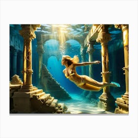 Woman swimming in gold underwater ruin 11 Canvas Print