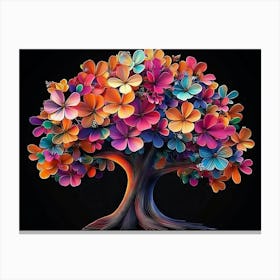 3d Tree Of Life Abstract Colorful Flower Art On Black Canvas Print