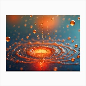 A Large Water Droplet Creating A Splash And Ripples In A Body Of Water, With Smaller Droplets Scattered Around Canvas Print