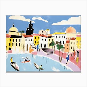 Naples Italy Cute Watercolour Illustration 4 Canvas Print