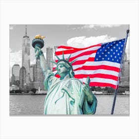Statue Of Liberty With American Flag 3 Canvas Print