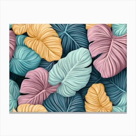 Tropical Background, Seamless Pattern With Colorful Textured Pastel Colocasia Leaves 1 Canvas Print