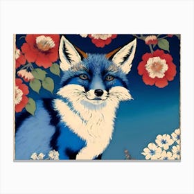 Fox Blue Eyes With Flowers Canvas Print