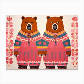 Grizzly Bear 4 Folk Style Animal Illustration Canvas Print