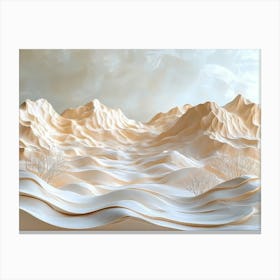 3d Abstract Of A Desert Landscape With Textured Sand Dunes And Sparse Vegetation Canvas Print