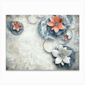 3d Circles and Flowers on Grunge Background Canvas Print