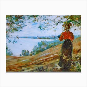 Woman Looking At The Lake Canvas Print