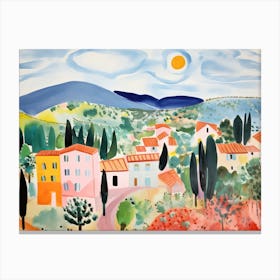 Tuscany Hills Italy Cute Watercolour Illustration 1 Canvas Print