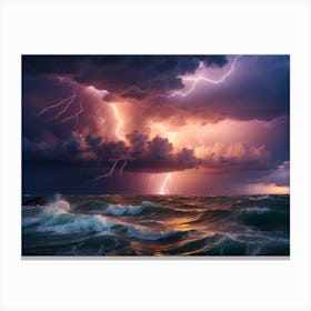 Lightning Over The Ocean at Sunset Canvas Print
