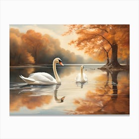 Two Swans On The Lake Paintings Art Print Canvas Print