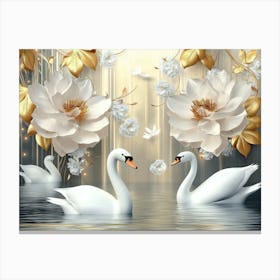 Swans In Water Canvas Print