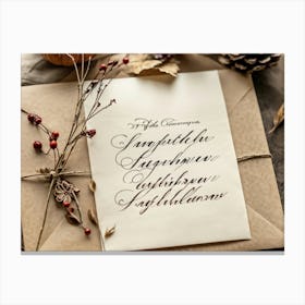 Detailed View Of An Elegant Handwritten Thanksgiving Note Etched In A Cursive Calligraphic Font (3) Canvas Print