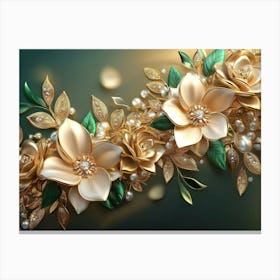 Artwork Illustration Background With Golden Jewelry And Flowers Toile