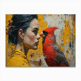 Woman And A Cardinal Canvas Print