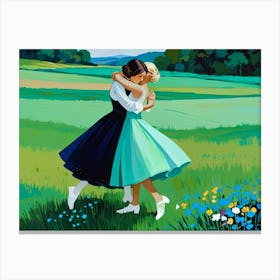 Two Women Kissing In A Field Canvas Print