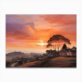 Sunset In The Village paintings art print Canvas Print