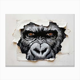 Gorilla Face Emerging From Ripped Paper Eye Intensely Staring White Background Black Ink Enhancin Canvas Print