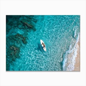 Aerial View Of A Surfer Catching A Turquoise Wave On The Coastline Surrounded By The Pristine Trans 2 Canvas Print