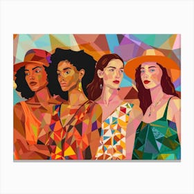 Three Women In Colorful Outfits Canvas Print