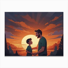 Father And Son At Sunset Father's Day Canvas Print