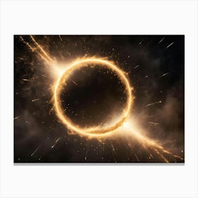 A Glowing Golden Circle Ring With Sparks Set Against A Dark Background With Clouds Canvas Print