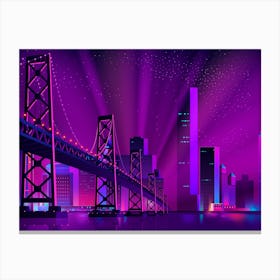 Cityscape At Night - Synthwave Neon City 2 Canvas Print