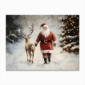 Santa And Deer Canvas Print