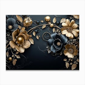 Gold And Black Flowers 6 Canvas Print