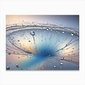 Water Forms A Dynamic Funnel Shape, Pulling Droplets Inwards Against A Colorful, Abstract Background Canvas Print