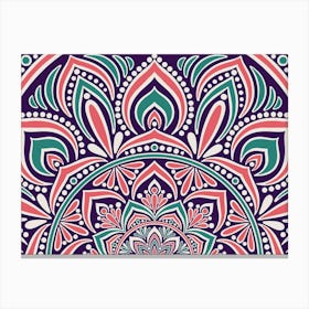 WA240023 - Intricate Coral and Teal Mandala on Purple - Vibrant Geometric Art Canvas Print