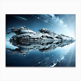 Futuristic Spaceship Flying In Space With Light Trails Canvas Print