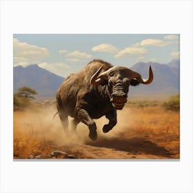 African Buffalo Charging Realism 1 Canvas Print