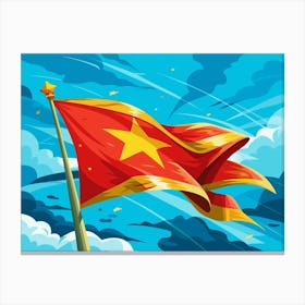 Waving Vietnamese Flag With A Star Canvas Print