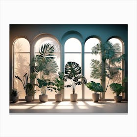 Arched windows with Plants Canvas Print