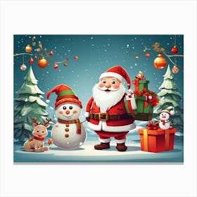 Santa Claus And Snowman Canvas Print