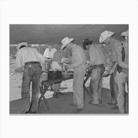 Cowboys Of The Sms Ranch Serving Themselves At Dinner At Chuck Wagon, Ranch Near Spur, Texas By Russell Lee Canvas Print