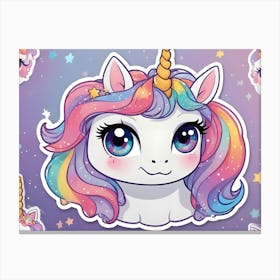 A Cute And Whimsical Illustration Of A Unicorn With A Rainbow Mane And Horn Canvas Print