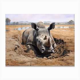 Black Rhinoceros Muddy Wallowing Realism 2 Canvas Print