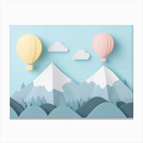 Hand Drawn Childish Art With Mountains, Balloons And Clouds Painting 1 Canvas Print