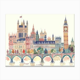 London England Landmarks Landscape Watercolour Canvas Print