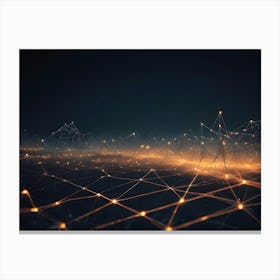 Abstract Image Of A Glowing Network Of Lines And Points Against A Dark Background, Creating A Sense Of Depth And Connectivity Canvas Print