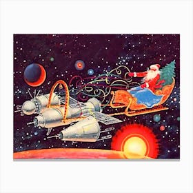 Santa In Space, Soviet Holiday Poster Canvas Print