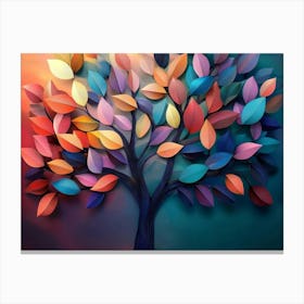 Colorful Tree with Leaves on Hanging Branches of Blue, White and Golden 5 Canvas Print