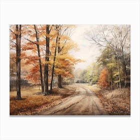 A Painting Of Country Road Through Woods In Autumn 29 Canvas Print